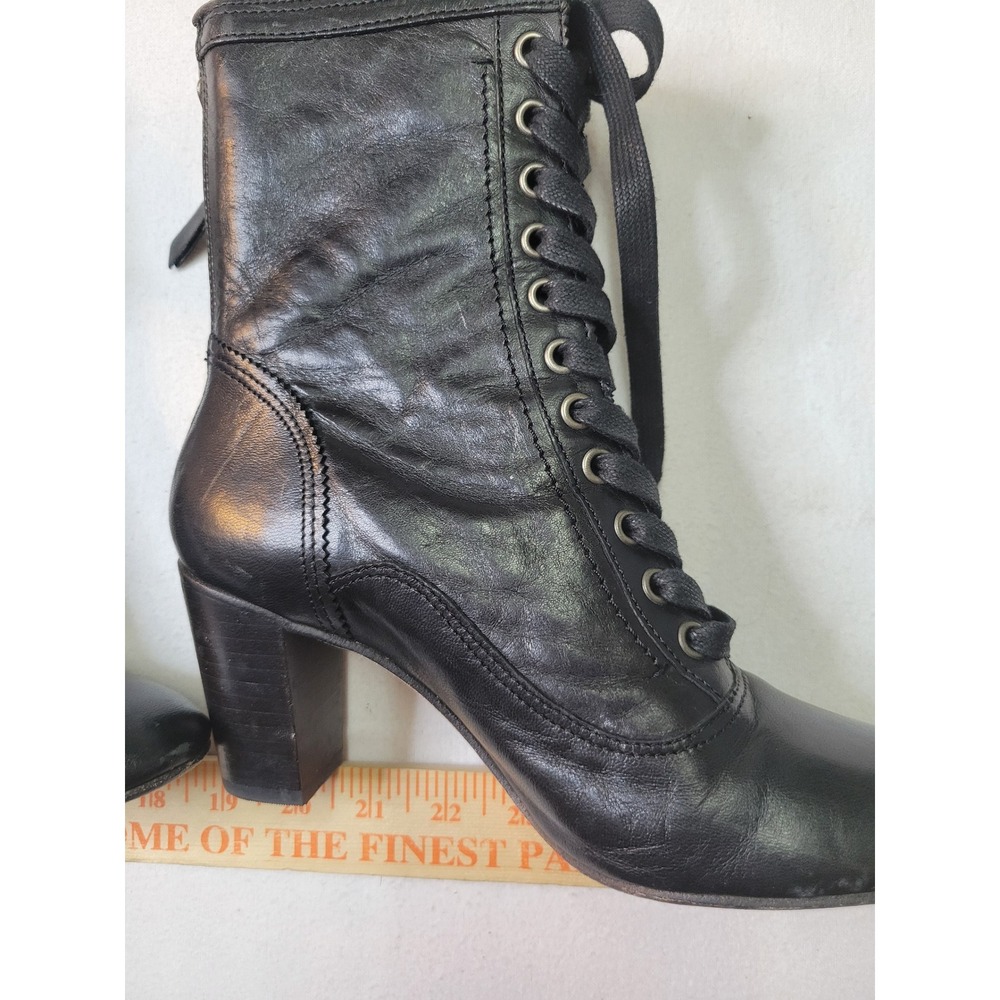 Johnston & Murphy Black Leather Lace Up Ankle Boots Block Heel Womens 6.5